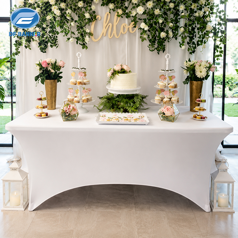 Professionally Customized Tension Fabric Table Cover for Trade Show Booths Brand Promos With Wrinkle Resistant Material