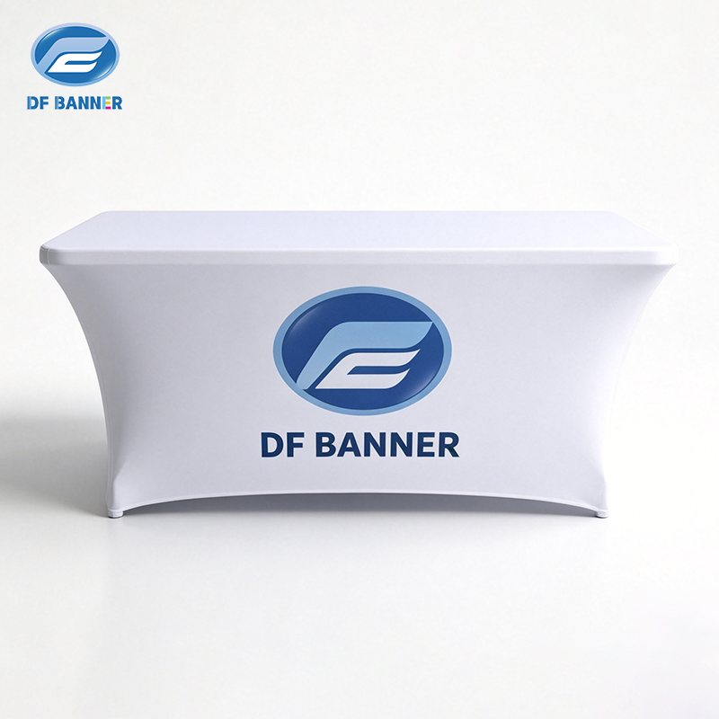Professionally Customized Tension Fabric Table Cover for Trade Show Booths Brand Promos With Wrinkle Resistant Material
